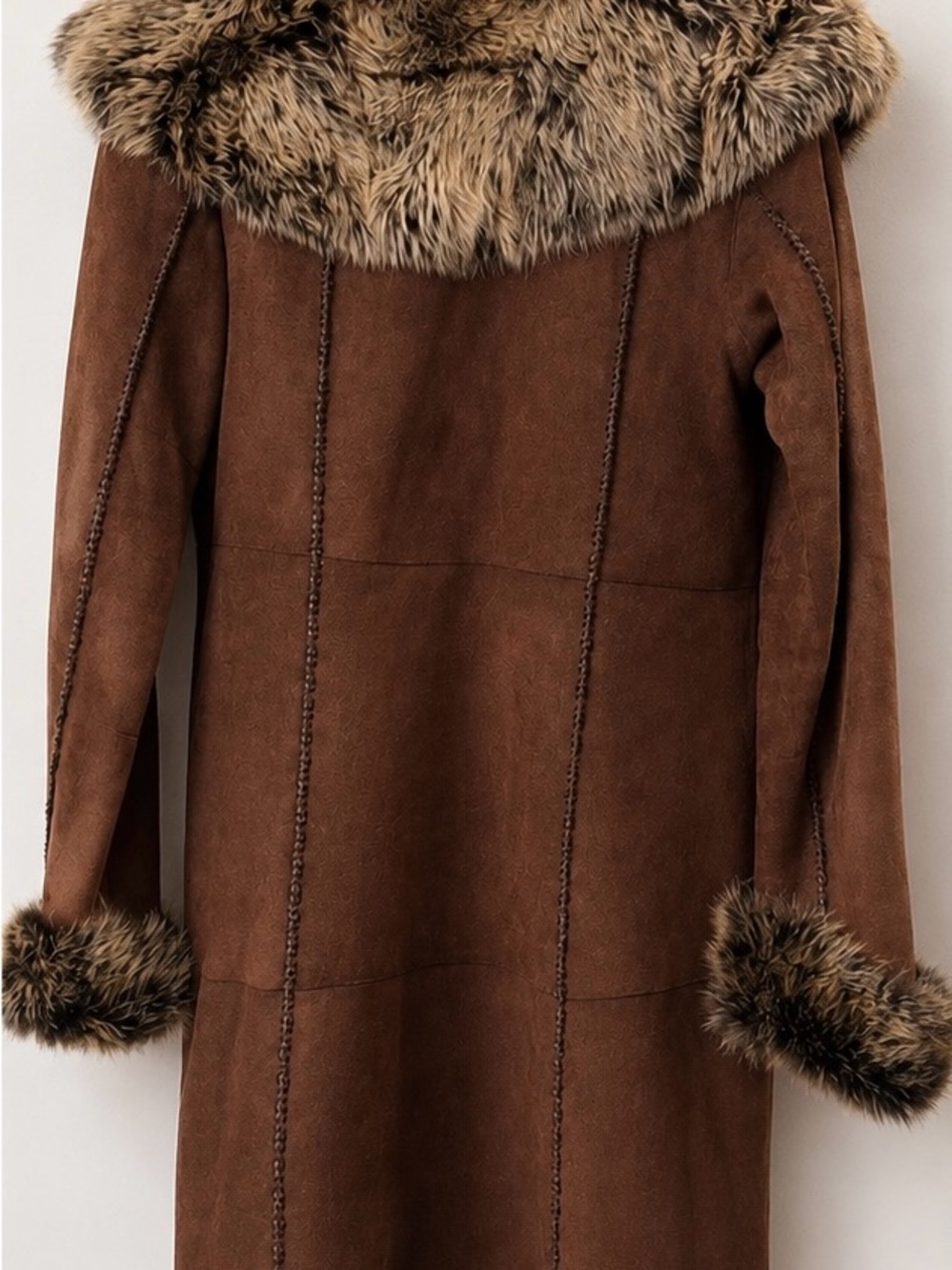 Dennis Basso Genuine Suede Coat with Faux Fur Trim — Size 8 - Picture 2 of 2